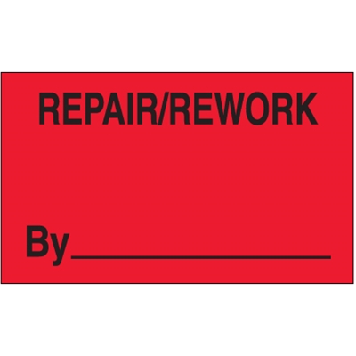 3 x 5" - "Repair/Rework By" (Fluorescent Red) Labels - 500/Roll