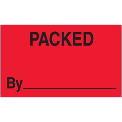 3 x 5" - "Packed By" (Fluorescent Red) Labels - 500/Roll