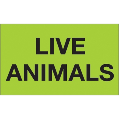 3 x 5" - "Live Animals" (Fluorescent Green) Labels - 500/Roll