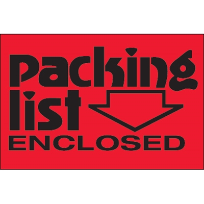 2 x 3" - "Packing List Enclosed" (Fluorescent Red) Labels - 500/Roll