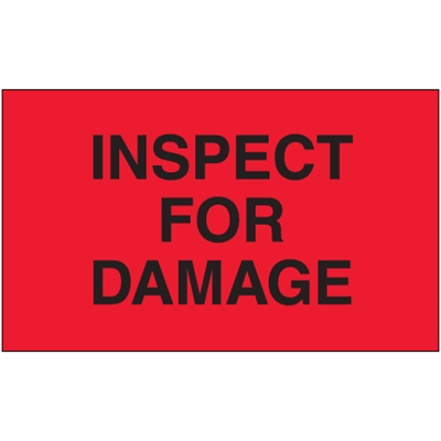 3 x 5" - "Inspect For Damage" (Fluorescent Red) Labels - 500/Roll