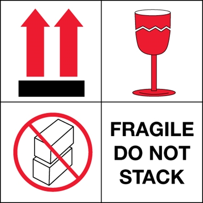 4 x 4" - "Fragile - Do Not Stack" Labels - 500/Roll