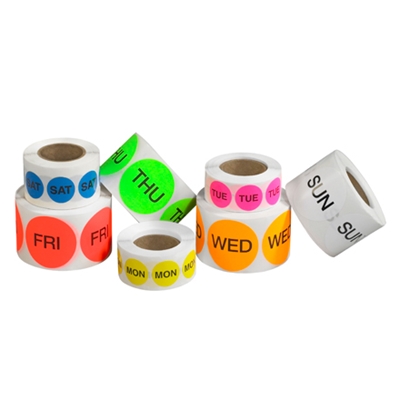 1" Circle - "MON" (Fluorescent Yellow) Days of the Week Labels - 500/Roll