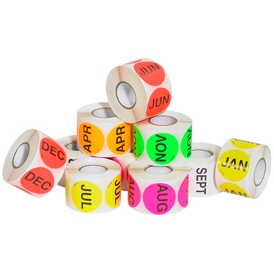 1" Circle - "FEB" (Fluorescent Pink) Months of the Year Labels - 500/Roll