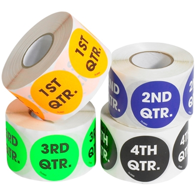 2" Circle - "3RD QTR." (Fluorescent Green) Quarter Labels - 500/Roll