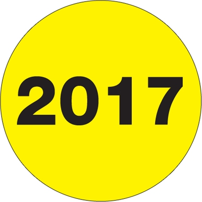 2" Circle - "2017" (Fluorescent Yellow) Year Labels - 500/Roll