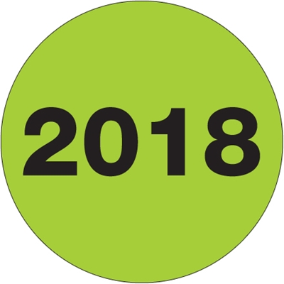 2" Circle - "2018" (Fluorescent Green) Year Labels - 500/Roll