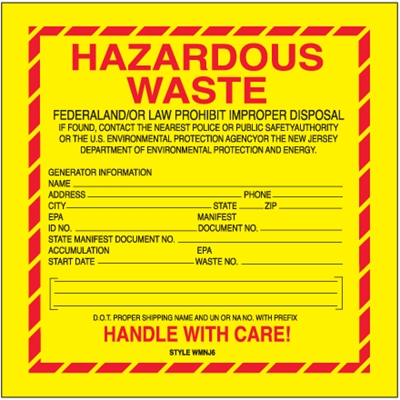 6 x 6" - "Hazardous Waste - New Jersey" Labels - 500/Roll