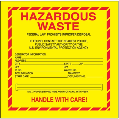 6 x 6" - "Hazardous Waste - Standard" Labels - 500/Roll