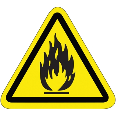 2.25" Triangle - Flammable Material Durable Safety Label - 25/Roll