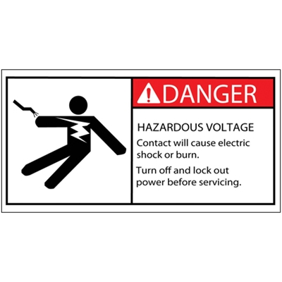 2 x 4" - Danger Hazardous Voltage Durable Safety Label - 25/Roll