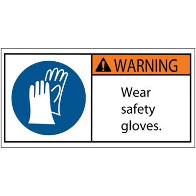 2 x 4" - Wear Safety Gloves Durable Safety Label - 25/Roll