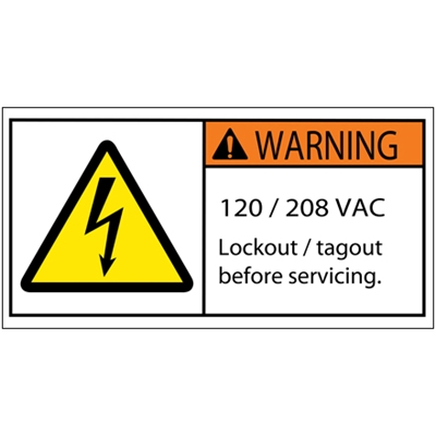 2 x 4" - Warning 120/208 VAC Durable Safety Label - 25/Roll