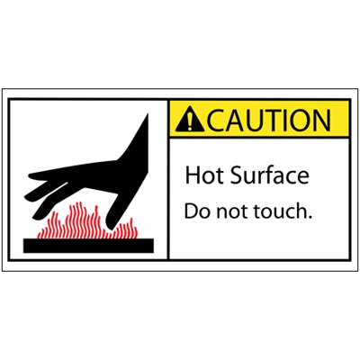 2 x 4" - Caution Hot Surface Durable Safety Label - 25/Roll