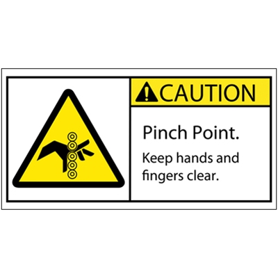 2 x 4" - Caution Pinch Point Rollers Durable Safety Label - 25/Roll