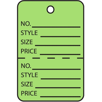 1 3/4 x 2 7/8" Green Perforated Garment Tags - 1000/Case