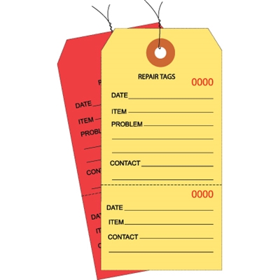 4 3/4 x 2 3/8" Yellow Repair Tags Consecutively Numbered - Pre-Wired - 1000/Case