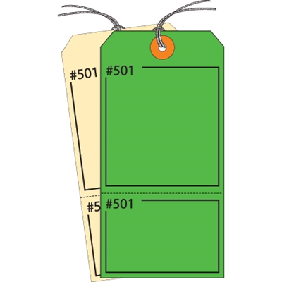 4 3/4 x 2 3/8" Green Claim Tags Consecutively Numbered - Pre-Strung - 1000/Case