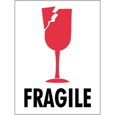 3 x 4" - "Fragile" Labels - 500/Roll