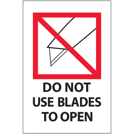 4 x 6" - "Do Not Use Blades to Open" Labels - 500/Roll