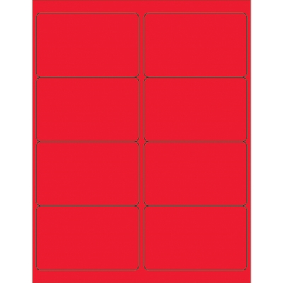 4 x 2 1/2" Fluorescent Red Rectangle Laser Labels - 800/Case