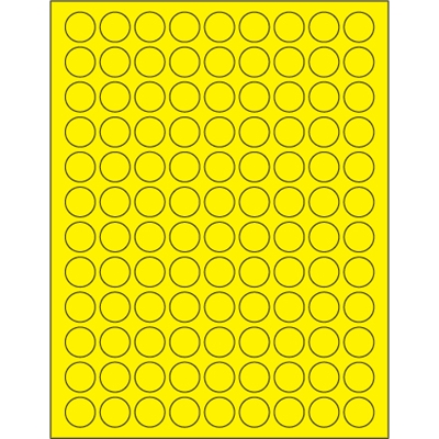 3/4" Fluorescent Yellow Circle Laser Labels - 10800/Case