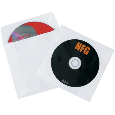 4 7/8 x 5" Tyvek® Windowed White CD/DVD Sleeves - 500/Case