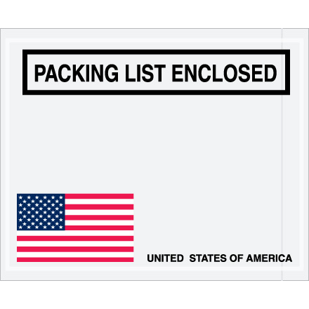 4 1/2 x 5 1/2" U.S.A. Flag "Packing List Enclosed" Envelopes - 1000/Case