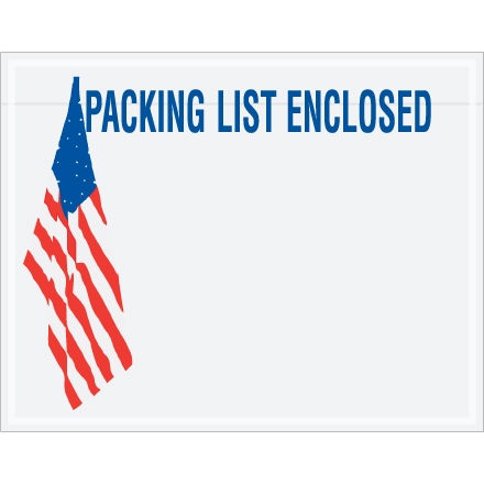 7 x 5 1/2" U.S.A. Flag "Packing List Enclosed" Envelopes - 1000/Case