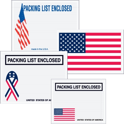 4 1/2 x 5 1/2" U.S.A. Flag "Packing List Enclosed" Envelopes - 1000/Case