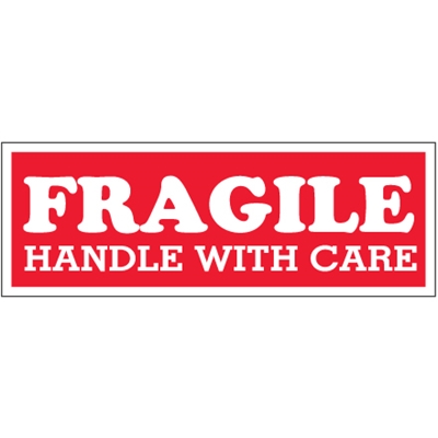 1 1/2 x 4" - "Fragile  - Handle With Care" Labels - 500/Roll