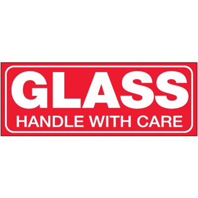 1 1/2 x 4" - "Glass - Handle With Care" Labels - 500/Roll