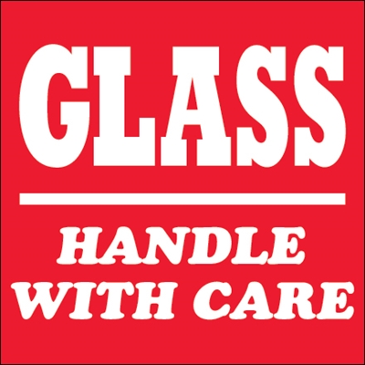 4 x 4" - "Glass - Handle With Care" Labels - 500/Roll