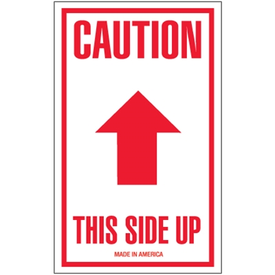 3 x 5" - "Caution - This Side Up" Arrow Labels - 500/Roll