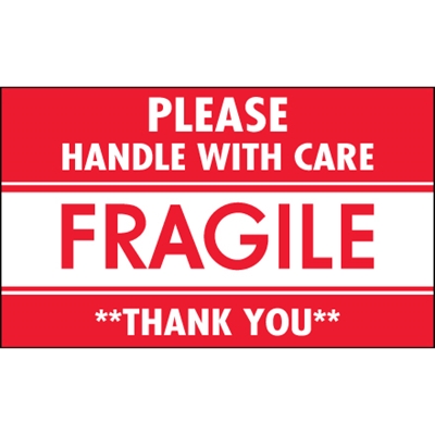 3 x 5" - "Fragile - Handle With Care" Labels - 500/Roll