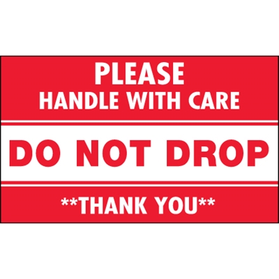 3 x 5" - "Do Not Drop - Please Handle With Care" Labels - 500/Roll