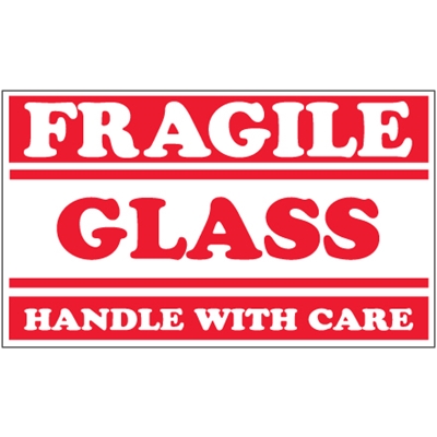 3 x 5" - "Fragile - Glass - Handle With Care" Labels - 500/Roll