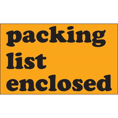 3 x 5" - "Packing List Enclosed" (Fluorescent Orange) Labels - 500/Roll