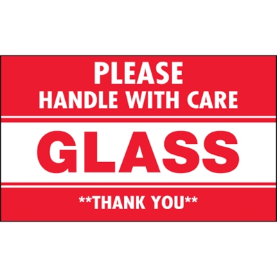 3 x 5" - "Glass - Please Handle With Care" Labels - 500/Roll