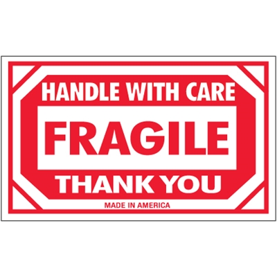 3 x 5" - "Fragile - Handle With Care" Labels - 500/Roll