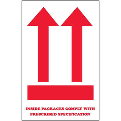 4 x 6" - "Inside Packages Comply..." Arrow Labels - 500/Roll