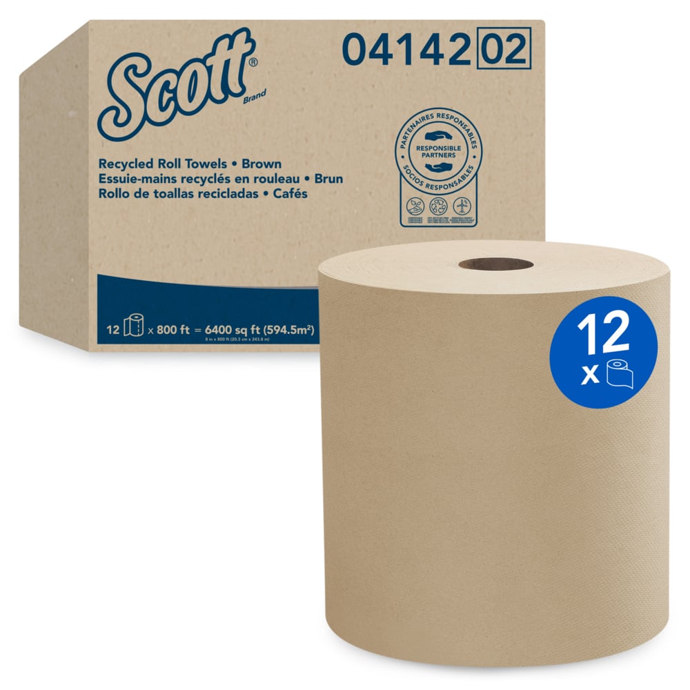 SCOTT 04142 HARDWOUND ROLL TOWELS, KRAFT, 8" X 800' - 12 - Rolls/CS