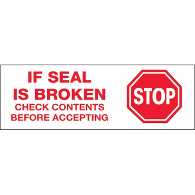 2" x 55 yds. - "Stop If Seal Is Broken..."(18 Pack) Tape Logic® Pre-Printed Carton Sealing Tape - 18/Case