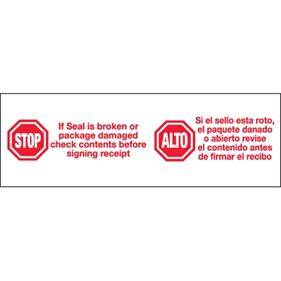 2" x 110 yds. - "Stop / Alto" (6 Pack) Pre-Printed Carton Sealing Tape - 6/Case