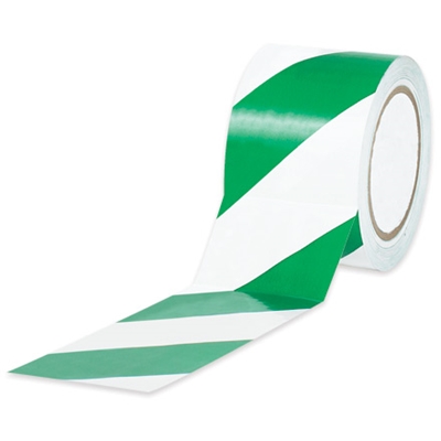 1" x 36 yds. Green/White (3 Pack) Tape Logic® Striped Vinyl Safety Tape - 3/Case