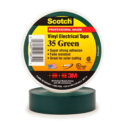 3/4" x 66' Green (10 Pack) 3M 35 Electrical Tape - 10/Case