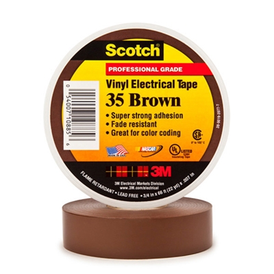 3/4" x 66' Brown (10 Pack) 3M 35 Electrical Tape - 10/Case