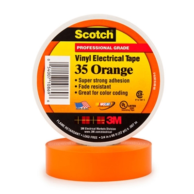 3/4" x 66' Orange (10 Pack) 3M 35 Electrical Tape - 10/Case