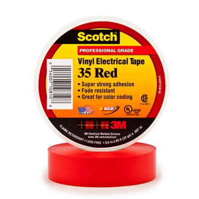 3/4" x 66' Red (10 Pack) 3M 35 Electrical Tape - 10/Case