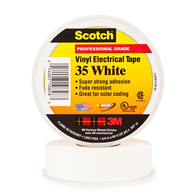 3/4" x 66' White (10 Pack) 3M 35 Electrical Tape - 10/Case